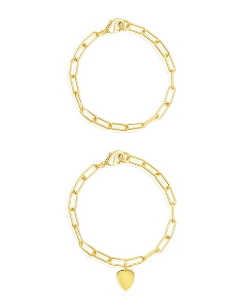 ADORNIA 14K Plated Heart Paperclip Bracelet Set
