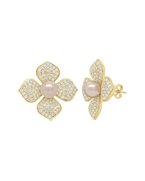 Sabrina Designs 14K 2.16 ct. tw. Diamond & Pearl Floral Earrings