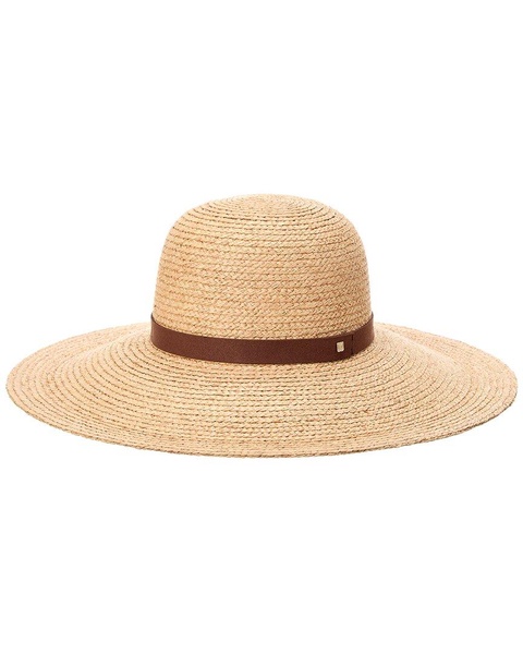 Bruno Magli Wide Brim Leather-Trim Straw Sun Hat