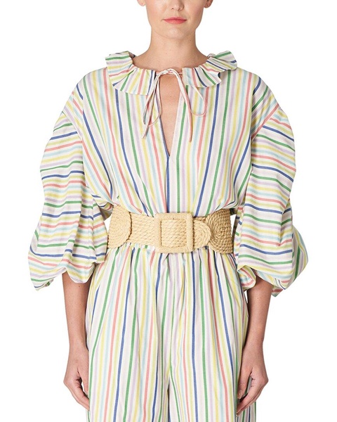 Carolina Herrera Neck Ruffle Shirred Elbow Puff Sleeve Top