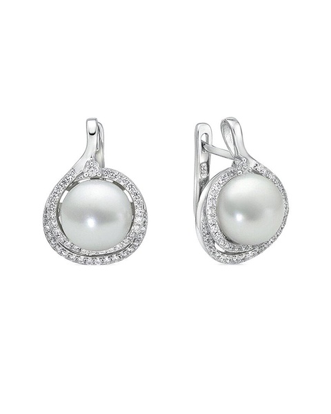 BELPEARL Silver 10mm Freshwater Pearl CZ Earrings