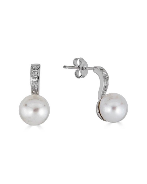 BELPEARL Silver White Topaz 8.5mm Freshwater Pearl Earrings
