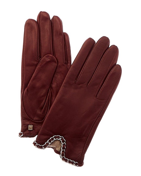 Bruno Magli Chain Link Cuff Cashmere-Lined Leather Driver Gloves