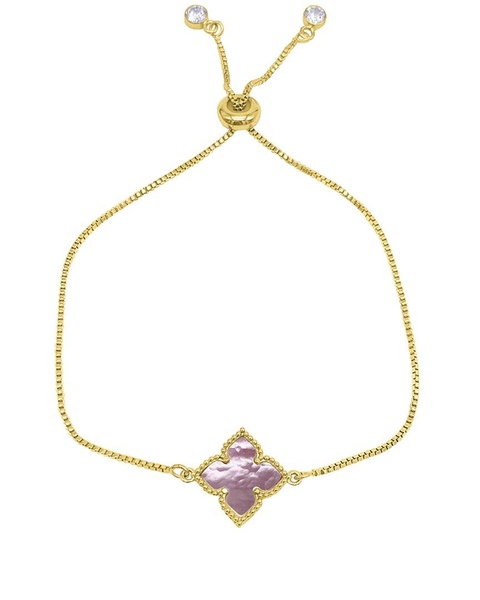 ADORNIA 14K Plated Pearl Floral Adjustable Bolo Bracelet