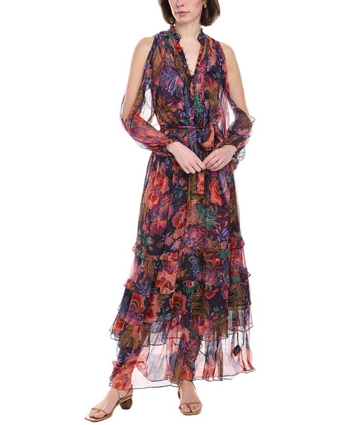 Johnny Was Ashlee Cold-Shoulder Silk Maxi Dress