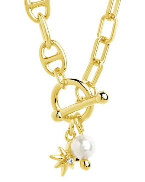 Sterling Forever 14K Plated 5mm Pearl CZ Ava Toggle Necklace
