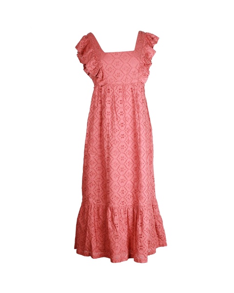 byrd broderie anglaise midi dress in pink cotton