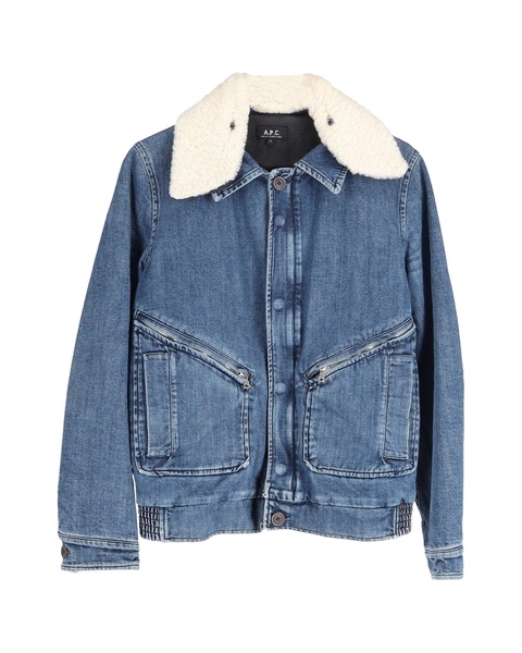 shearling collar denim jacket in blue cotton