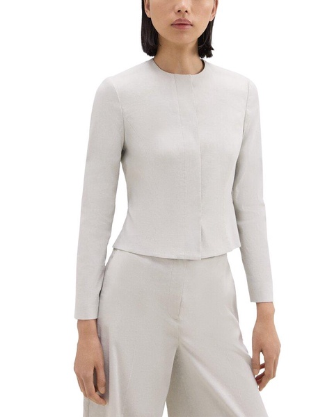 Theory Crop Peplum Linen-Blend Jacket