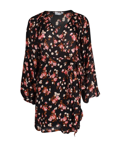 floral print mini dress in black silk