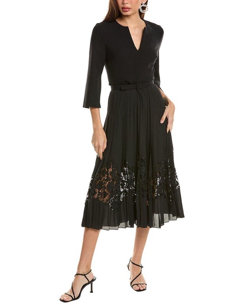 pleated skirt silk-lined wool-blend midi dress