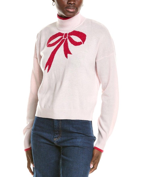 wool & cashmere-blend lurex bow mock neck jumper