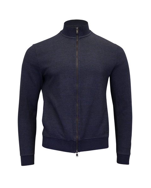 slim fit zip cardigan in navy blue cotton