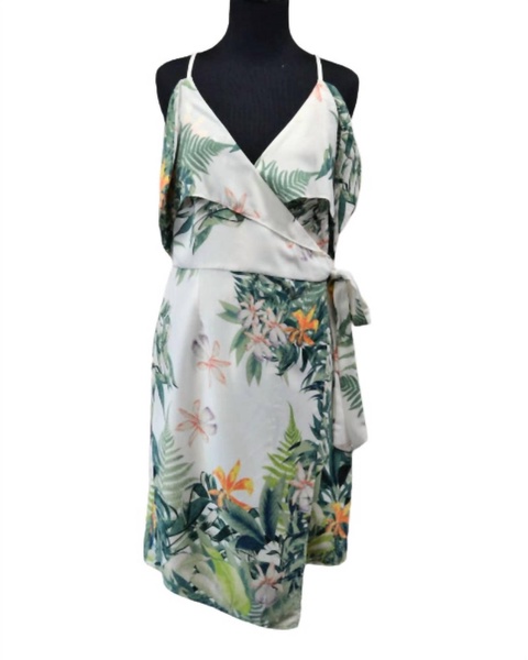 floral print cold shoulder dress in white print