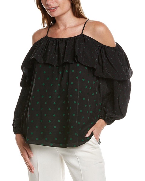 off-the-shoulder silk blouse