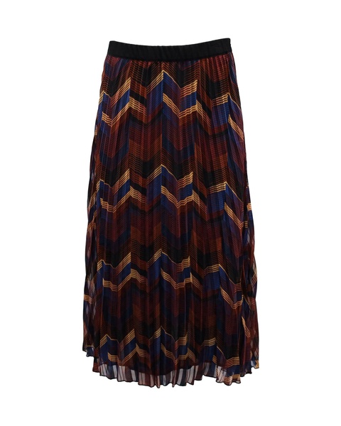zigzag print pleated midi skirt in multicolor polyester