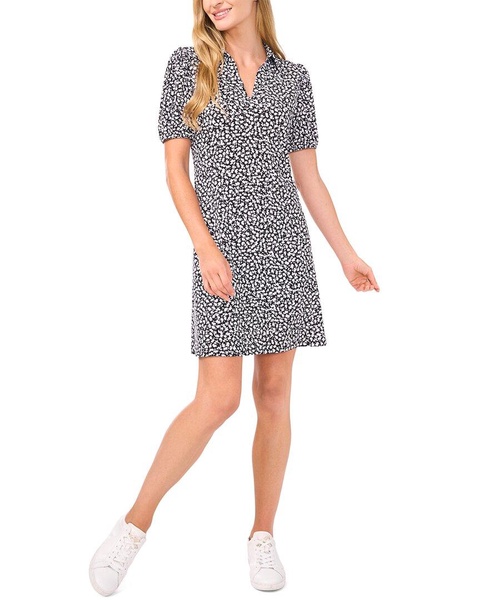 puff sleeve polo knit dress
