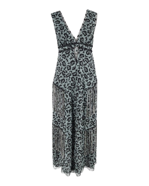 printed sleeveless maxi dress in blue polyester