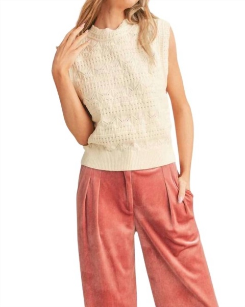scalloped sleeveless sweater in ivory