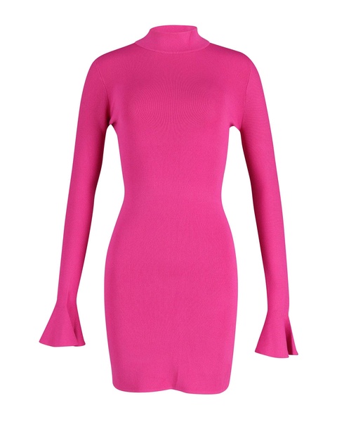 bell-sleeve dress in pink viscose