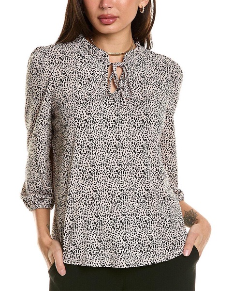 smocked tie neck 3/4 bubble sleeve