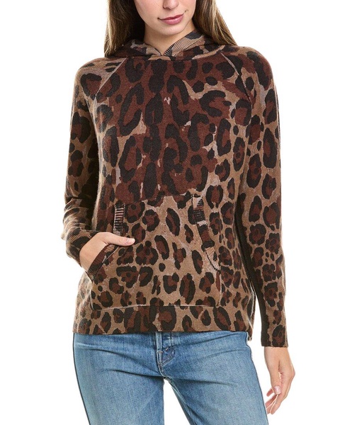 wool & cashmere-blend contrast leopard hoodie