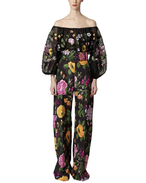 Carolina Herrera Off-Shoulder Puff Sleeve Silk Top