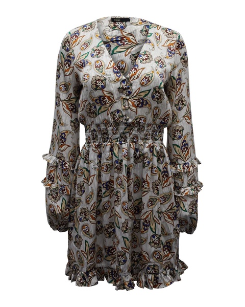 paisley-print shirred waist mini dress in multicolor polyester