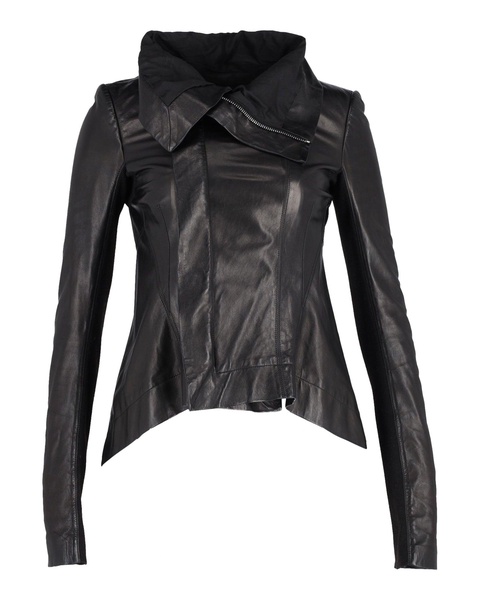 draped jacket in black leather