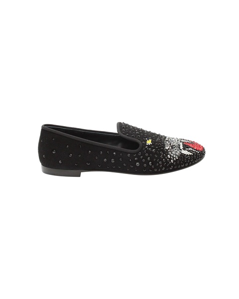 panther embellished loafers in black suede