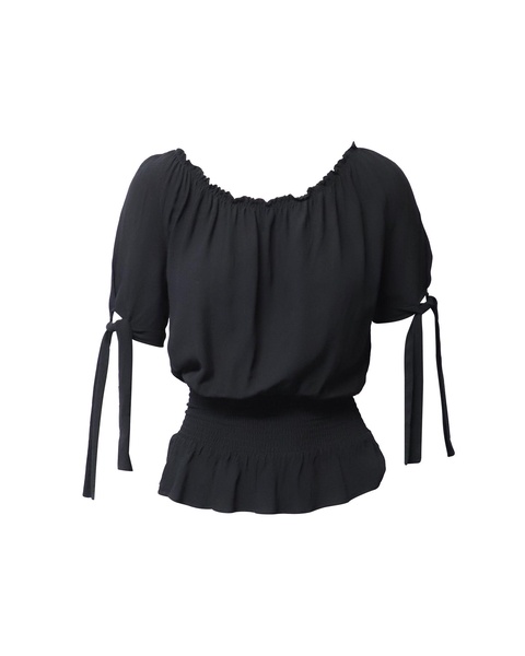 shirred top in black viscose