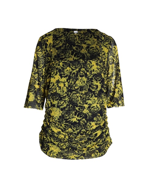 square-neck printed mesh blouse in multicolor polyamide