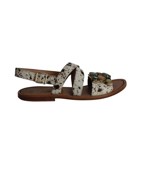 crystal embellishments slingback sandals in animal print ponyhair