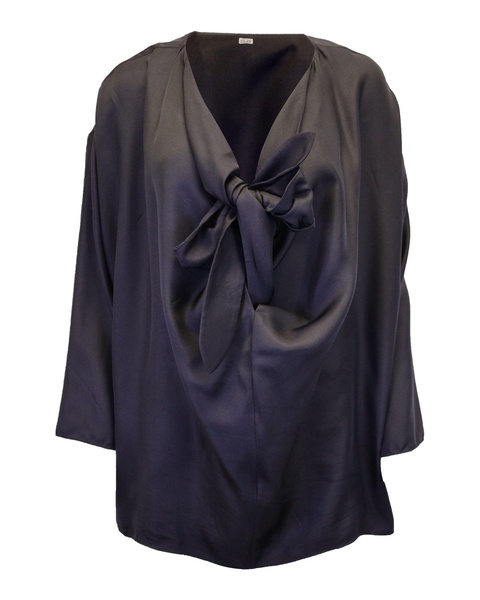 bow detail top in black silk