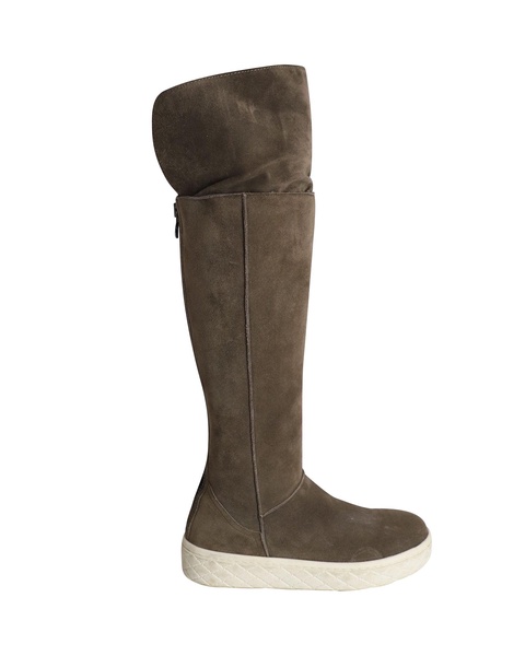 knee shearling lined boots in grey suede