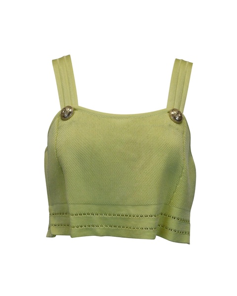 sleeveless knitted crop top in lime green viscose