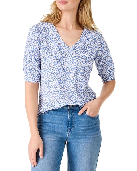 dotty ikat elbow-sleeve v-neck t-shirt