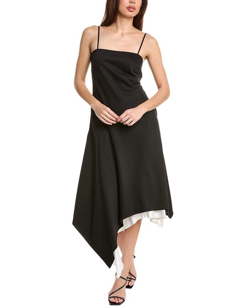 Helmut Lang Angled Hem Wool Midi Dress