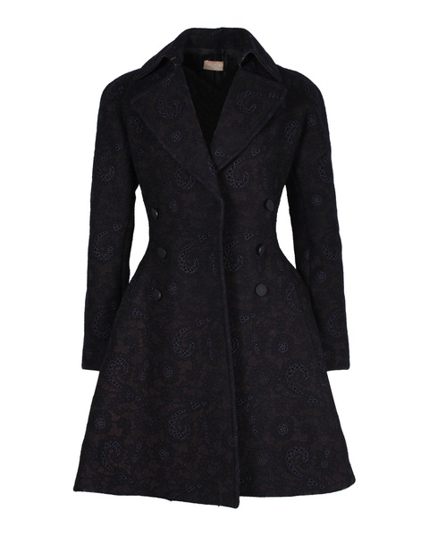 alaia printed flared coat in black wool