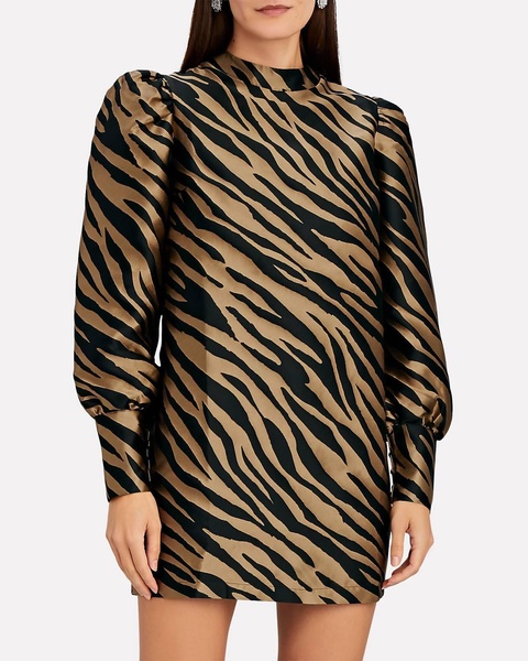 elisa zebra stripe mini dress in beige,black
