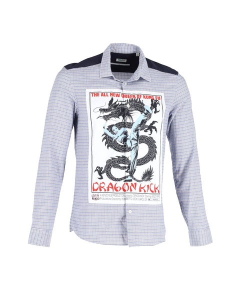 dragon kick queen of kung fu check shirt in blue cotton