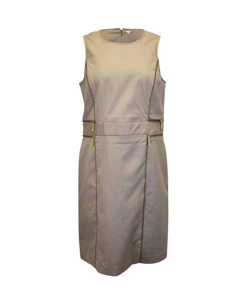 zipper detail dress in beige cotton