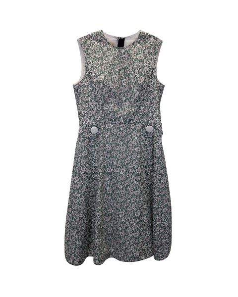printed sleeveless knee-length dress in green cotton