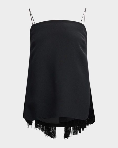 fringe paneled silk crepe cami top