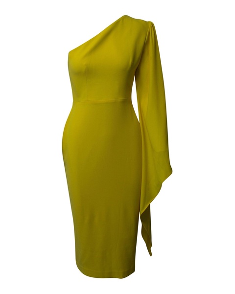 finley one shoulder midi dress in yellow triacetate