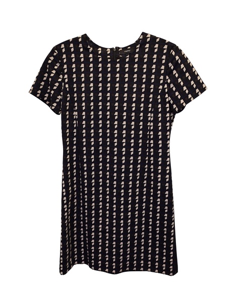 jatinn geometric tile-print shift dress in black wool