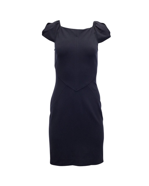 puffed sleeve mini dress in navy blue viscose