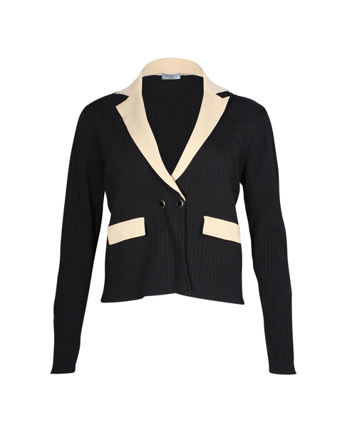 knitted contrasting cropped cardigan in beige and black viscose