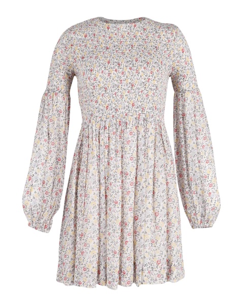 floral print shirred georgette mini dress in multicolor viscose