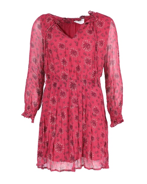 see-through sleeve printed dress in red viscose